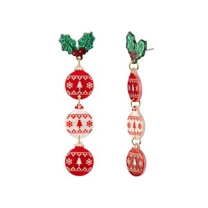 Festive Christmas Red and Green Ornaments Dangle Earrings